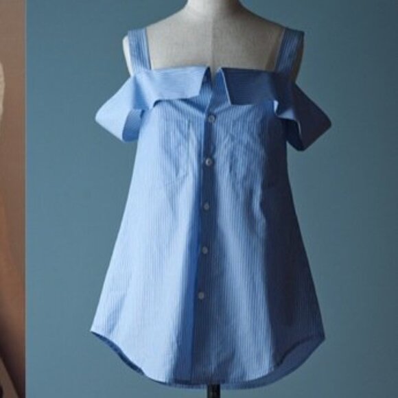 Taylor Tomasi Hill Lane Crawford Cold shoulder Blue Striped Button Down Top Sz 0 - Picture 8 of 8